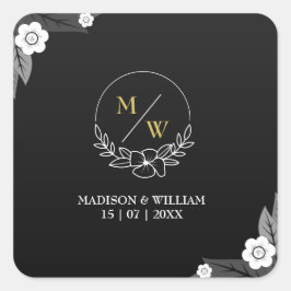Eenvoudig zwart-wit elegant huwelijk vierkante sticker