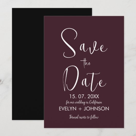 Eenvoudig zwart-wit Elegant minimalistisch, bespaa Save The Date (Voorkant / Achterkant)