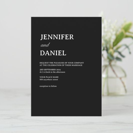 Eenvoudig zwart-wit elegant minimalistisch huwelij kaart (Staand voorkant)