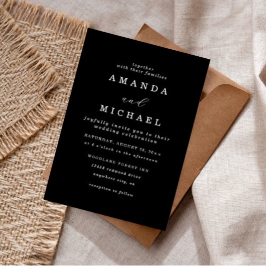 Eenvoudig zwart-wit elegant minimalistisch huwelij kaart