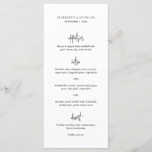 Eenvoudig zwart-wit elegant minimalistisch huwelij menu