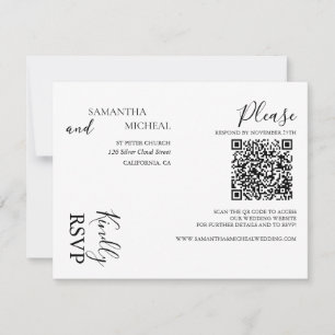 Eenvoudig zwart-wit elegant minimalistisch huwelij RSVP kaartje