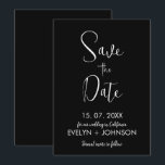 Eenvoudig zwart & wit elegant minimalistisch save the date<br><div class="desc">trouwkaarten sjablonen,  elegante trouwkaarten,  moderne trouwkaarten,  typografie,  eenvoudig,  minimalistisch,  modern,  neutrale schone lente zomer kalligrafie,  speelse typografie,  klassieke chique script typografie, </div>