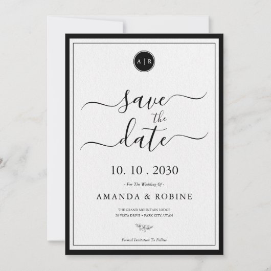 Eenvoudig zwart-wit Elegant Save The Date (Voorkant)