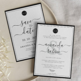 Eenvoudig zwart-wit Elegant Save The Date
