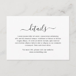 Eenvoudig zwart-wit elegant script bruiloft informatiekaartje