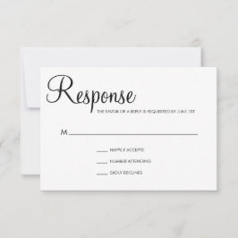 Eenvoudig zwart-wit elegant script bruiloft RSVP kaartje