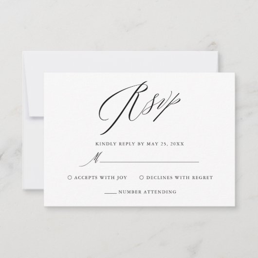 Eenvoudig zwart-wit elegant Script Weddenschap RSVP Kaartje (Voorkant)