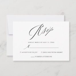 Eenvoudig zwart-wit elegant Script Weddenschap RSVP Kaartje