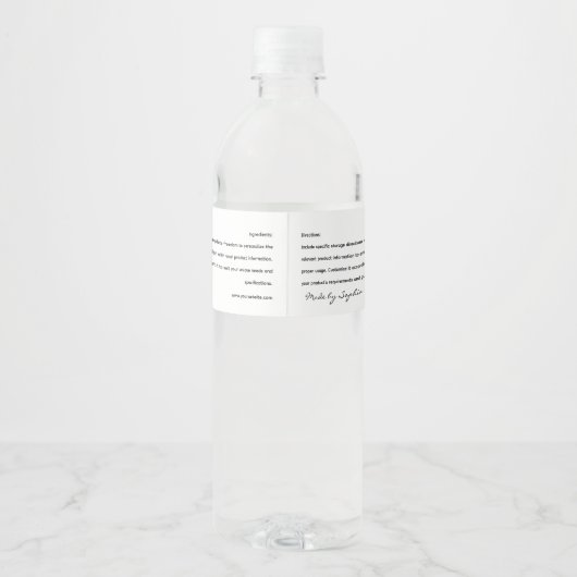 Eenvoudig zwart-wit Elegant Waterfles Etiket (Achterkant)