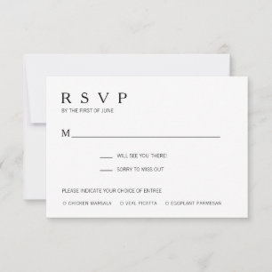 Eenvoudig zwart-wit en fijn huwelijk RSVP kaartje