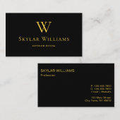 Eenvoudig zwart-wit en goudmonogram visitekaartje (Voorkant / Achterkant)