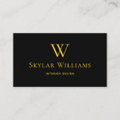 Eenvoudig zwart-wit en goudmonogram visitekaartje (Voorkant)