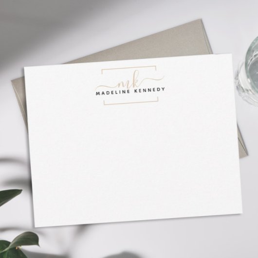 Eenvoudig zwart-wit en goudplein monogram notitiekaartje