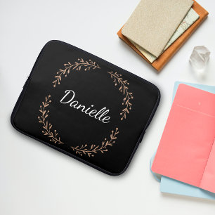 Eenvoudig zwart-wit en goudstijlvol monogram laptop sleeve