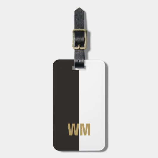 Eenvoudig zwart-wit Faux Gold Monogram Bagagelabel (Voorkant verticaal)