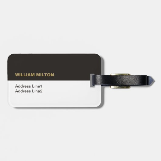 Eenvoudig zwart-wit Faux Gold Monogram Bagagelabel (Achterkant horizontaal)