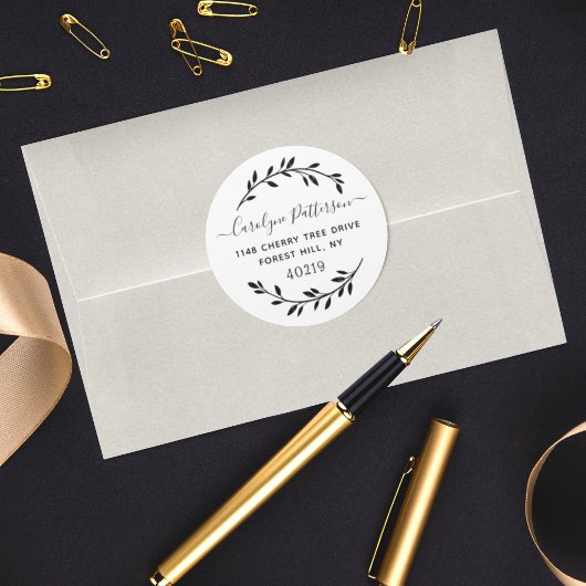 Eenvoudig zwart-wit folieaangepast retouradres ronde sticker