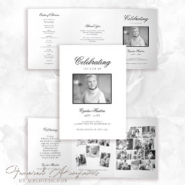 Eenvoudig zwart-wit foto begrafenisprogramma drieluik uitnodiging