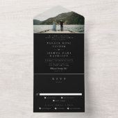 Eenvoudig zwart-wit fotohuwelijk all in one uitnodiging (Binnen)