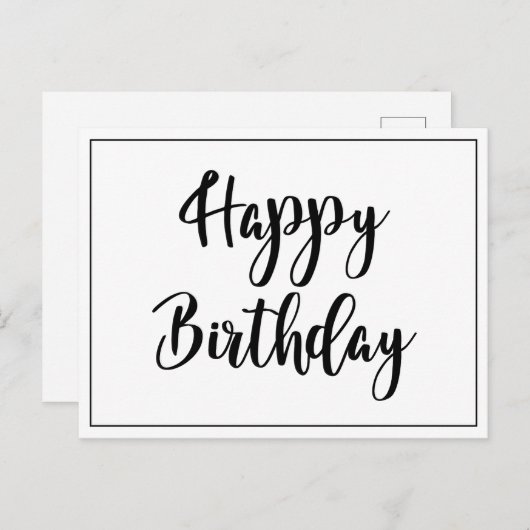 Eenvoudig Zwart Wit Gelukkig Verjaardag  Briefkaart (Voorkant / Achterkant)