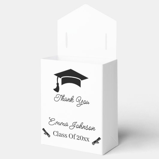 Eenvoudig zwart-wit Gepersonaliseerd Afstuderen Bedankdoosjes (Geopend)