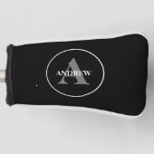 Eenvoudig zwart wit Gepersonaliseerd monogram Golfheadcover (Voorkant)