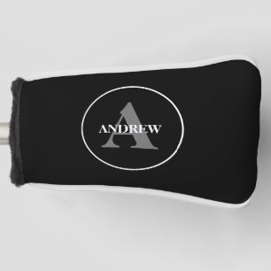 Eenvoudig zwart wit Gepersonaliseerd monogram Golfheadcover
