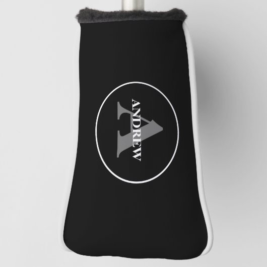 Eenvoudig zwart wit Gepersonaliseerd monogram Golfheadcover (Draai 90)
