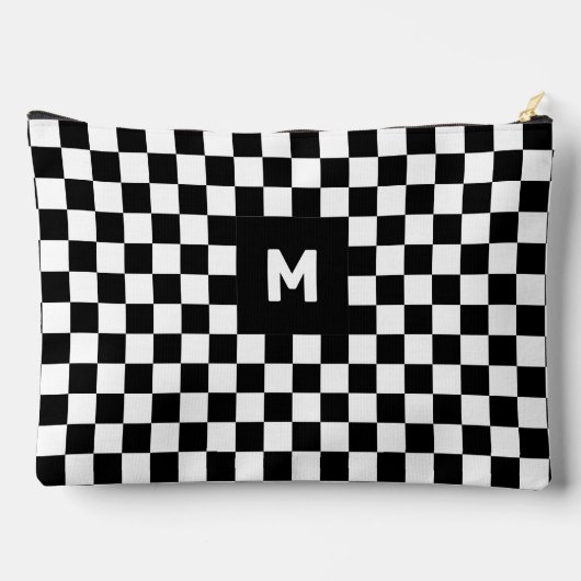 Eenvoudig zwart-wit geruit patroon Monogram Etui (Achterkant)