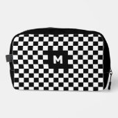 Eenvoudig zwart-wit geruit patroon Monogram Toilettasje (Voorkant)