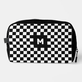 Eenvoudig zwart-wit geruit patroon Monogram Toilettasje