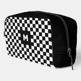 Eenvoudig zwart-wit geruit patroon Monogram Toilettasje