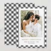 Eenvoudig zwart wit geruite foto Vrolijk kerstfees Feestdagenkaart (Voorkant / Achterkant)