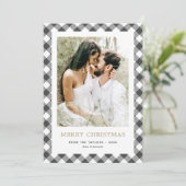 Eenvoudig zwart wit geruite foto Vrolijk kerstfees Feestdagenkaart (Staand voorkant)