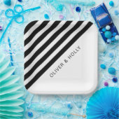 Eenvoudig zwart-wit gestreept vierkant huwelijk papieren bordje (Feest)