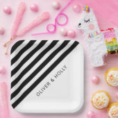 Eenvoudig zwart-wit gestreept vierkant huwelijk papieren bordje (Feest)