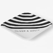 Eenvoudig zwart-wit gestreept vierkant huwelijk papieren bordje (Gebogen)