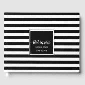 Eenvoudig zwart-wit gestreepte bruiloft gastenboek (Voorkant)
