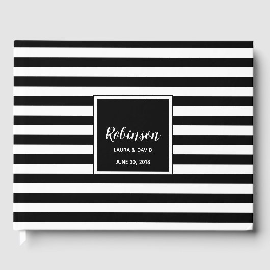 Eenvoudig zwart-wit gestreepte bruiloft gastenboek (Voorkant)
