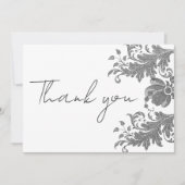 Eenvoudig zwart wit glitter bloemenkant Bedankt Kaart (Voorkant)