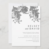 Eenvoudig zwart wit glitter bloemenkant bruiloft kaart (Voorkant)