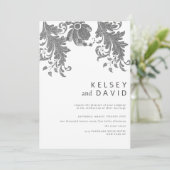 Eenvoudig zwart wit glitter bloemenkant bruiloft kaart (Staand voorkant)