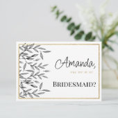 Eenvoudig zwart wit goud bloemenblad Bruidsmeisje Kaart (Staand voorkant)