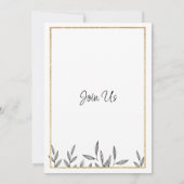 Eenvoudig zwart wit goud bloemenblad bruiloft kaart (Achterkant)