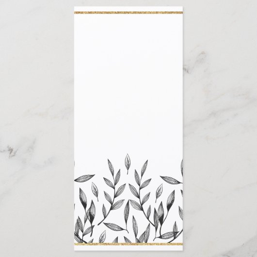 Eenvoudig zwart wit goud gebladerte Bruiloft Menu (Achterkant)