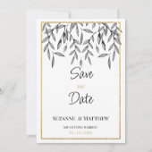 Eenvoudig zwart wit goud gebladerte Save the Date Kaart (Voorkant)