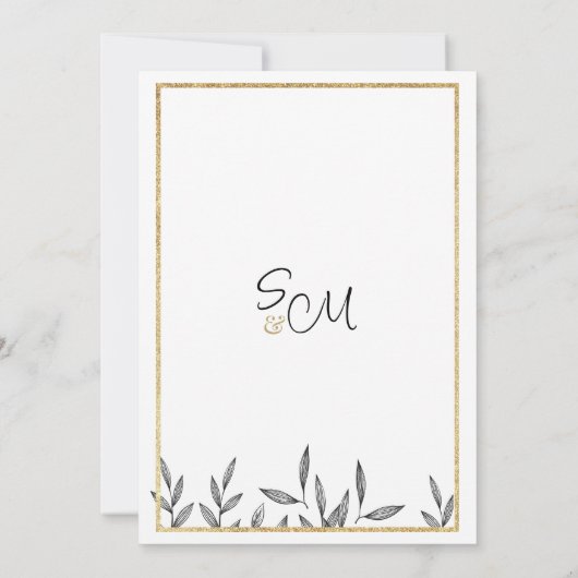 Eenvoudig zwart wit goud gebladerte Save the Date Kaart (Achterkant)