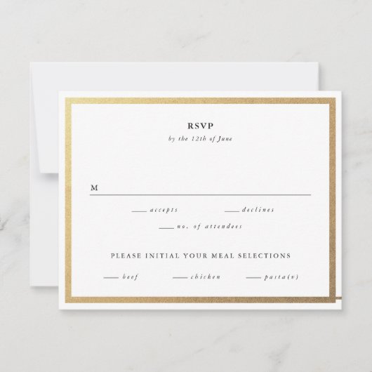 Eenvoudig zwart-wit goudbruin huwelijk RSVP kaartje (Voorkant)