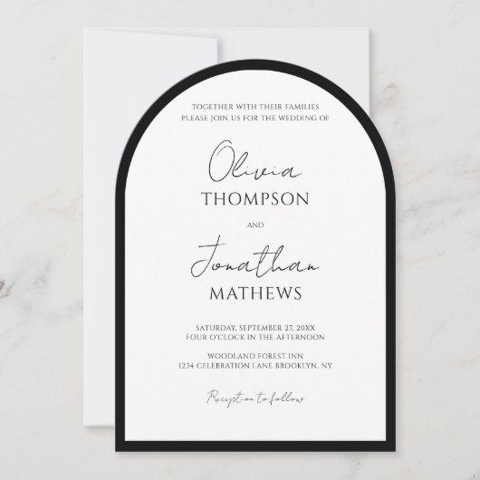 Eenvoudig zwart-wit grensscript Wedding Arch Kaart (Voorkant)